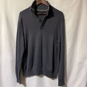 Banana Republic Mens Sz M Gray 100% Cotton Sweater Quarter Snap Button Mock Neck